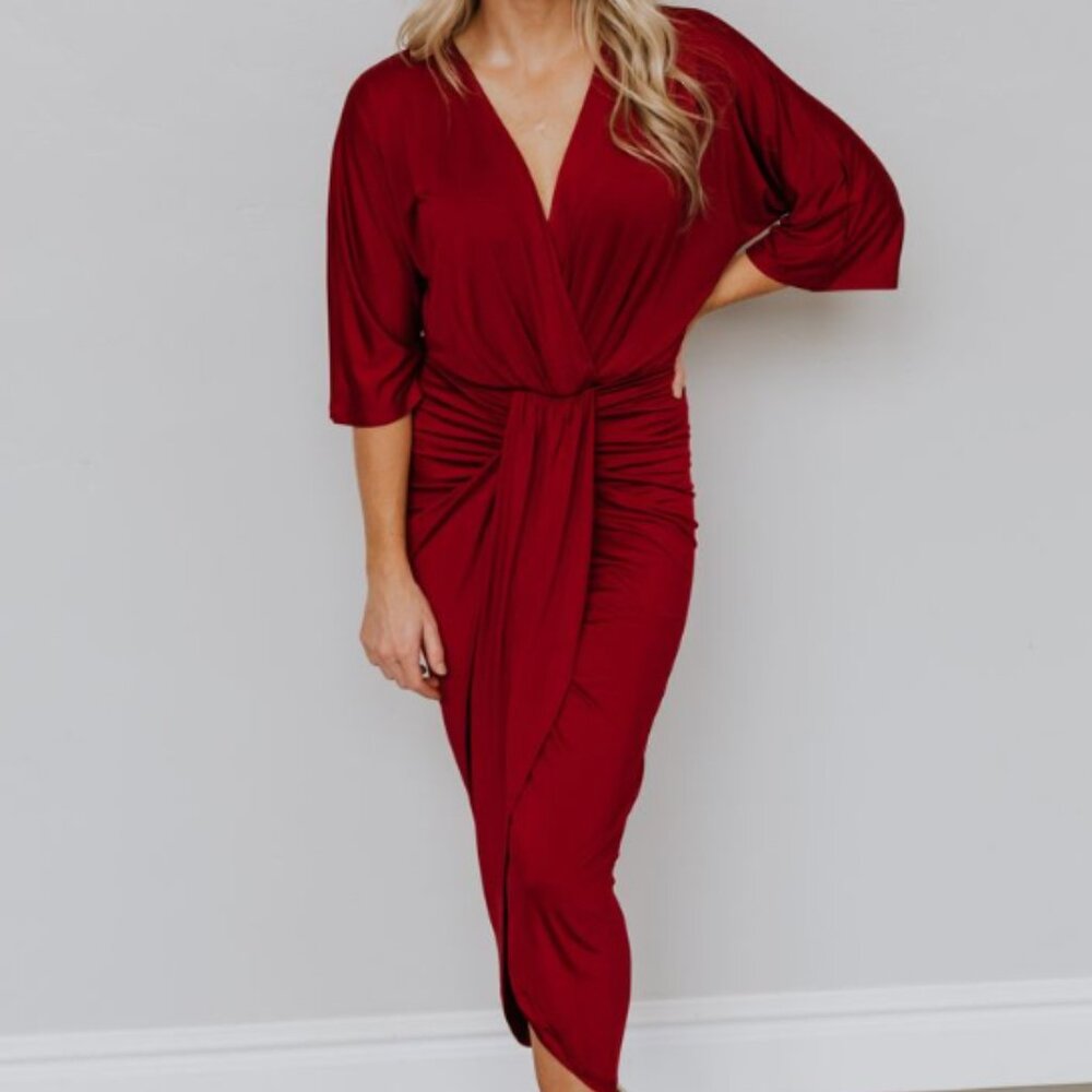 Baltic Born Mimi Midi Dress in Burgundy Size Small